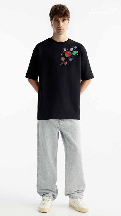 Galaxy Embroidery T-shirt - Black