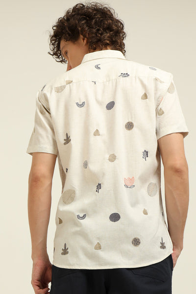 All over Embroidery Half-Sleeve Beige shirt