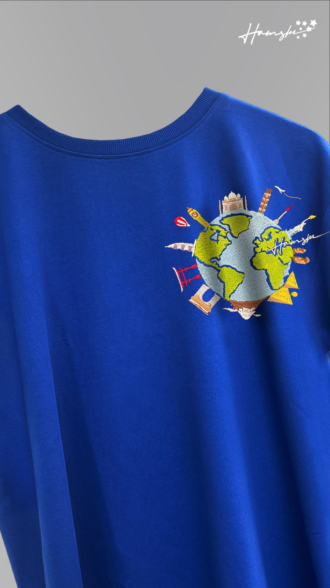 Global Travel Embroidery T-shirt - Blue