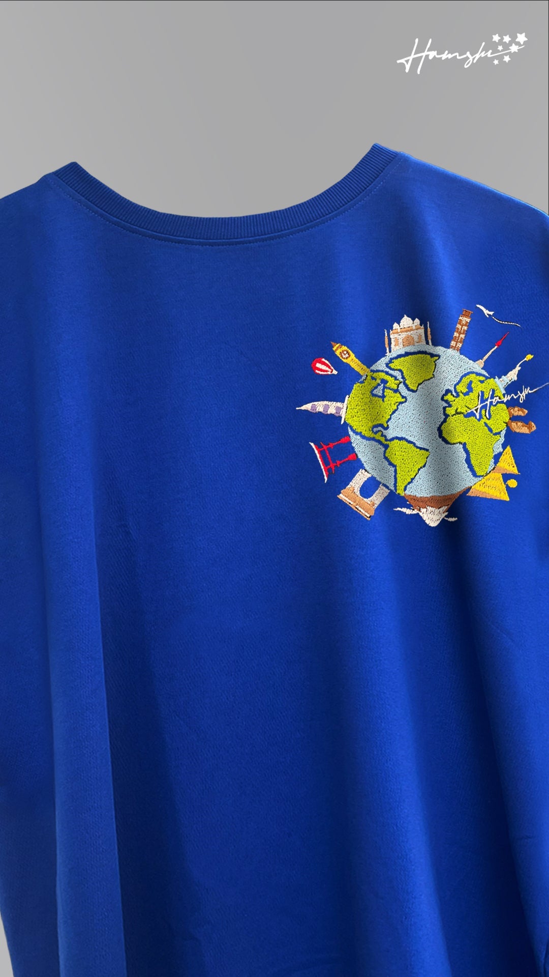 Global Travel Embroidery T-shirt - Blue