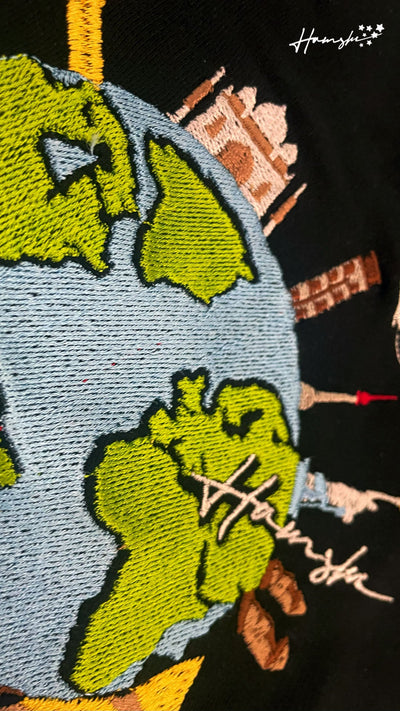 Global Travel Embroidery Hoodie - Black