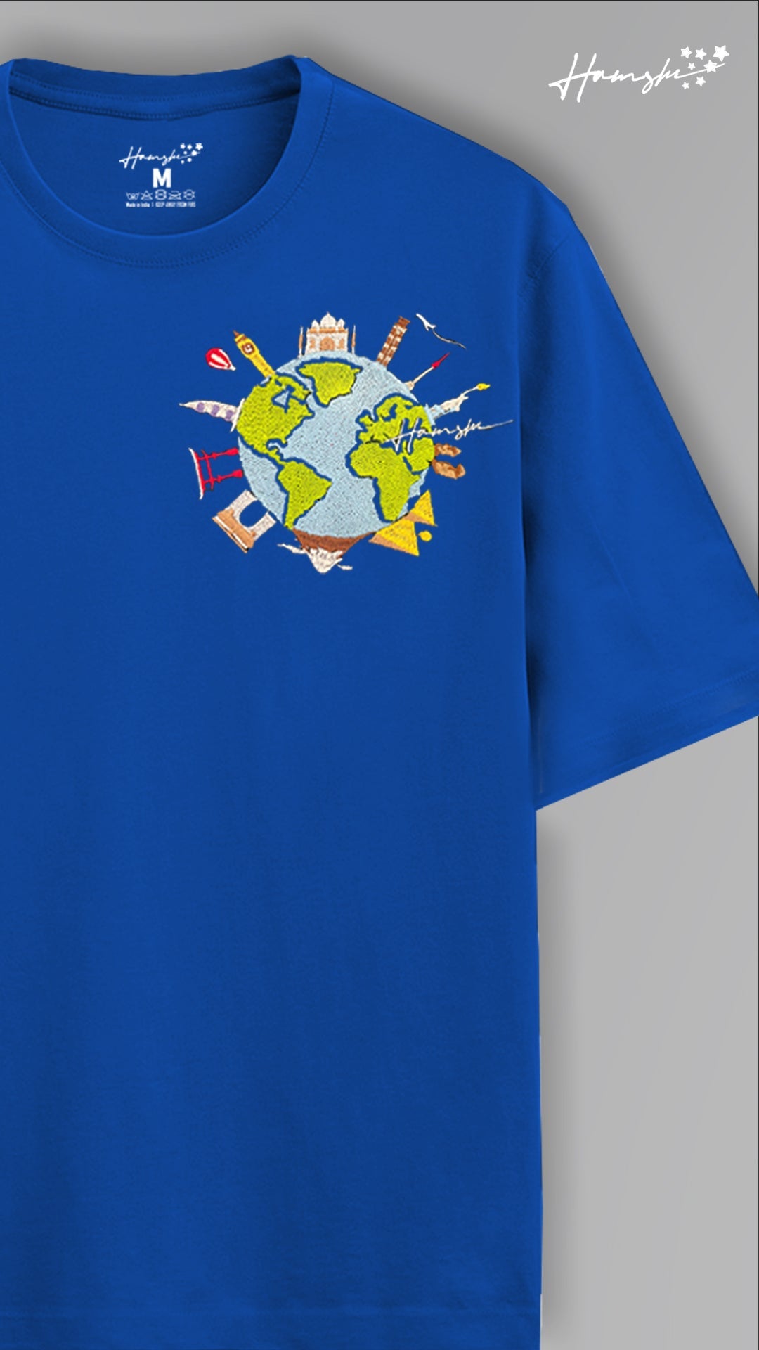 Global Travel Embroidery T-shirt - Blue
