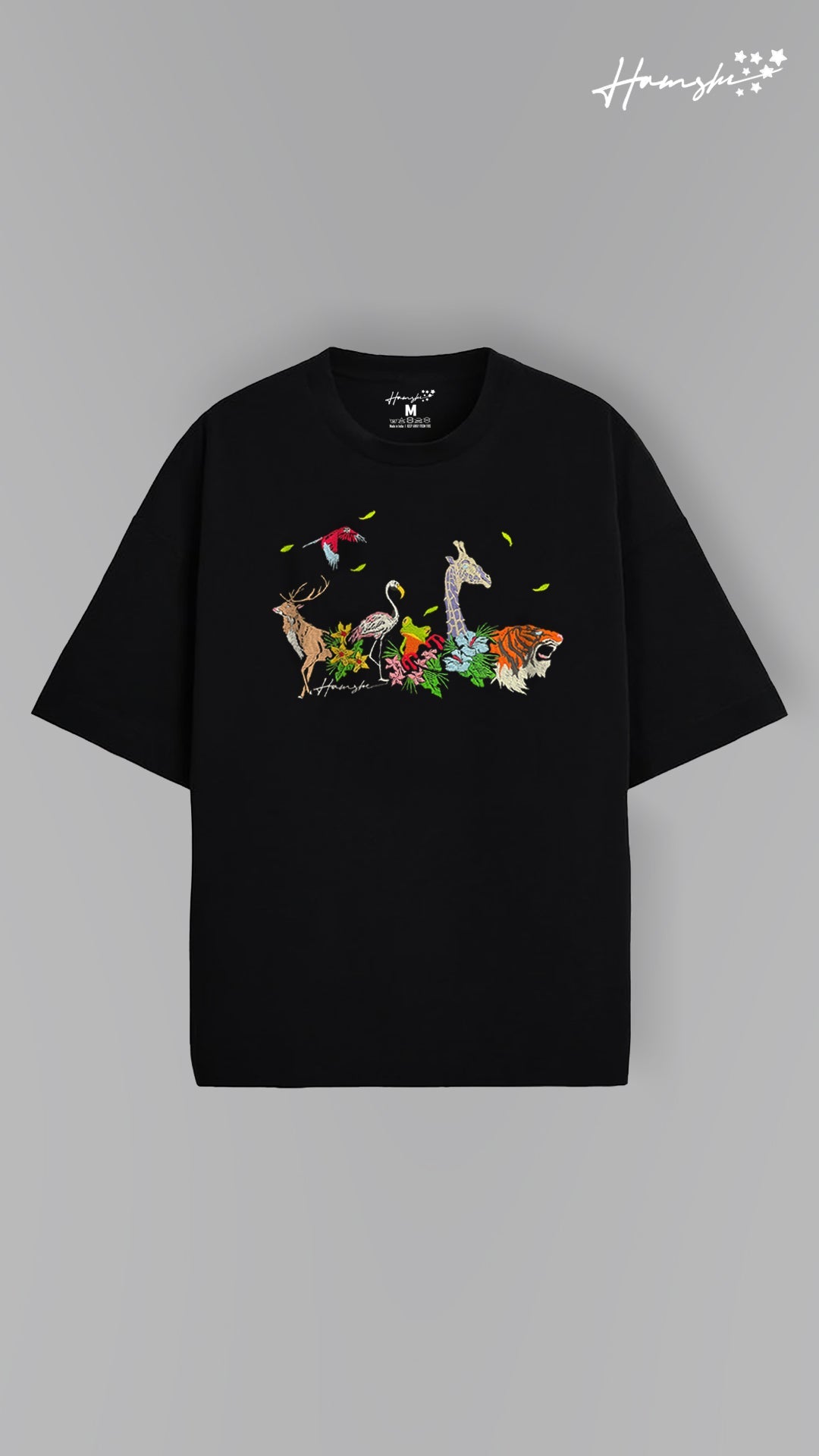 Jungle Biodiversity Embroidery T-shirt - Black