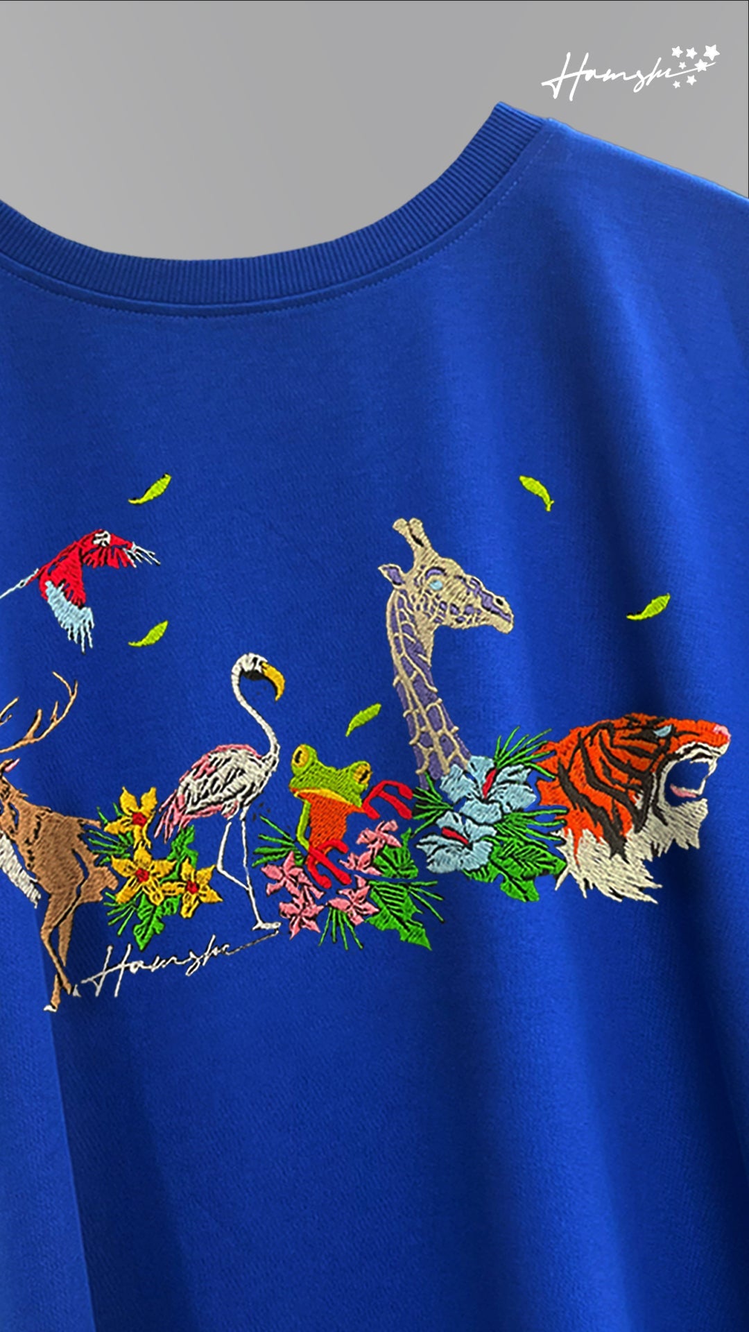 Jungle Biodiversity Embroidery T-shirt - Blue