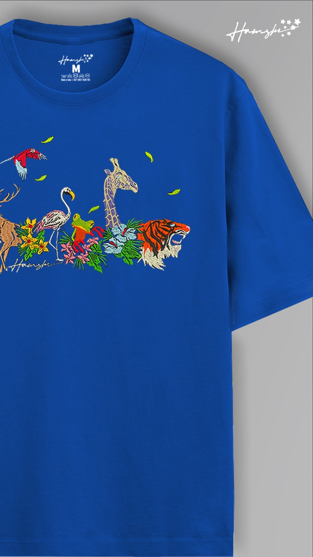 Jungle Biodiversity Embroidery T-shirt - Blue