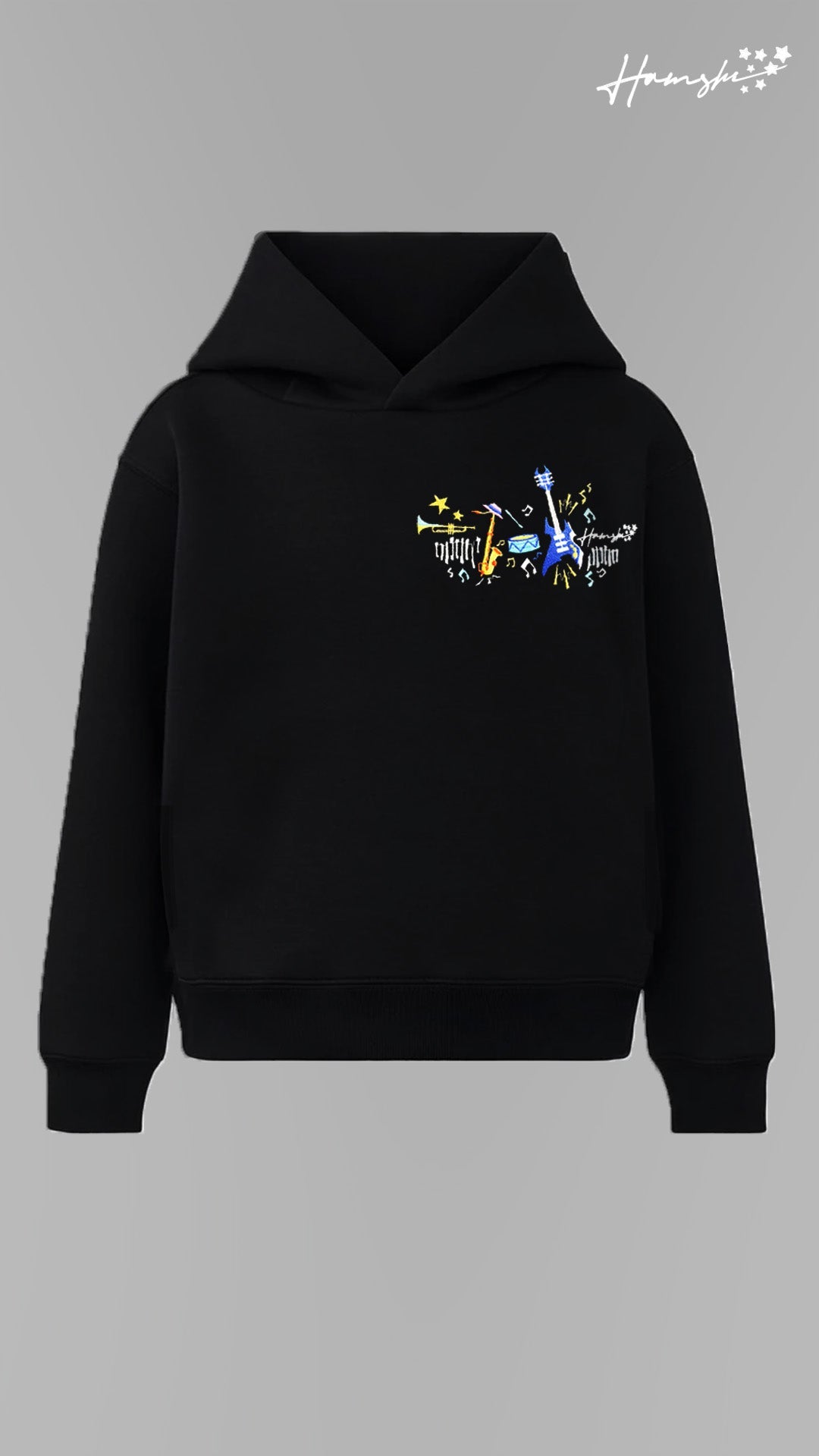 Music Embroidery Hoodie - Black