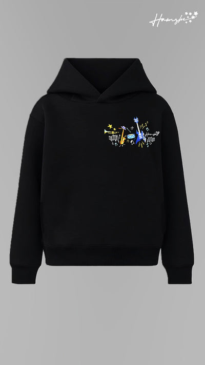 Music Embroidery Hoodie - Black