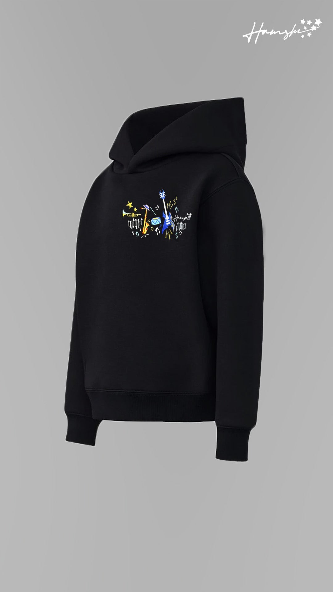 Music Embroidery Hoodie - Black