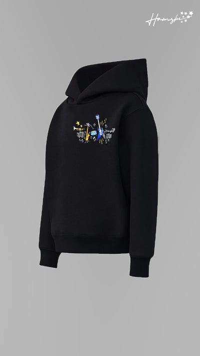 Music Embroidery Hoodie - Black