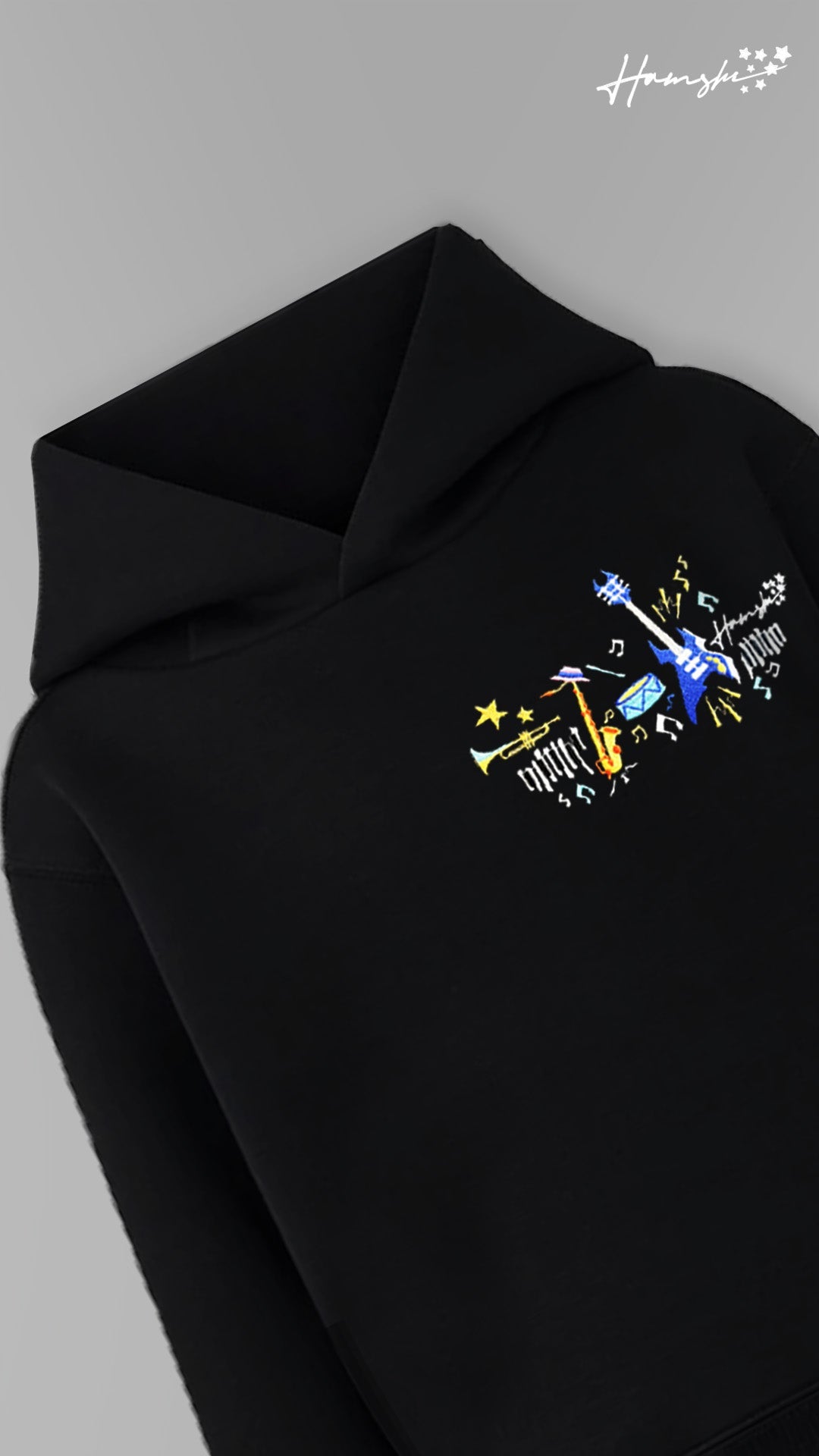 Music Embroidery Hoodie - Black