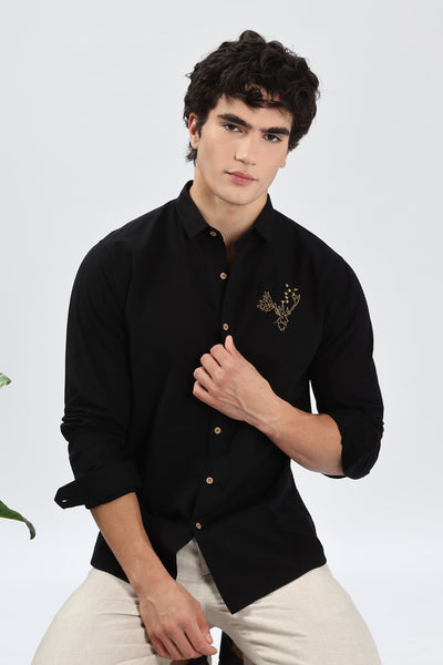 Arctic Reindeer Black Embroidery Shirt