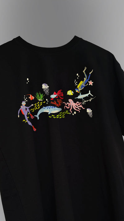 Scuba Divers Embroidery T-shirt - Black