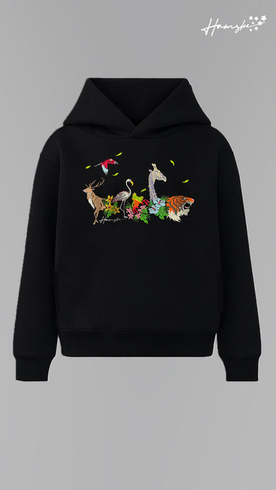 Jungle Embroidery Hoodie - Black