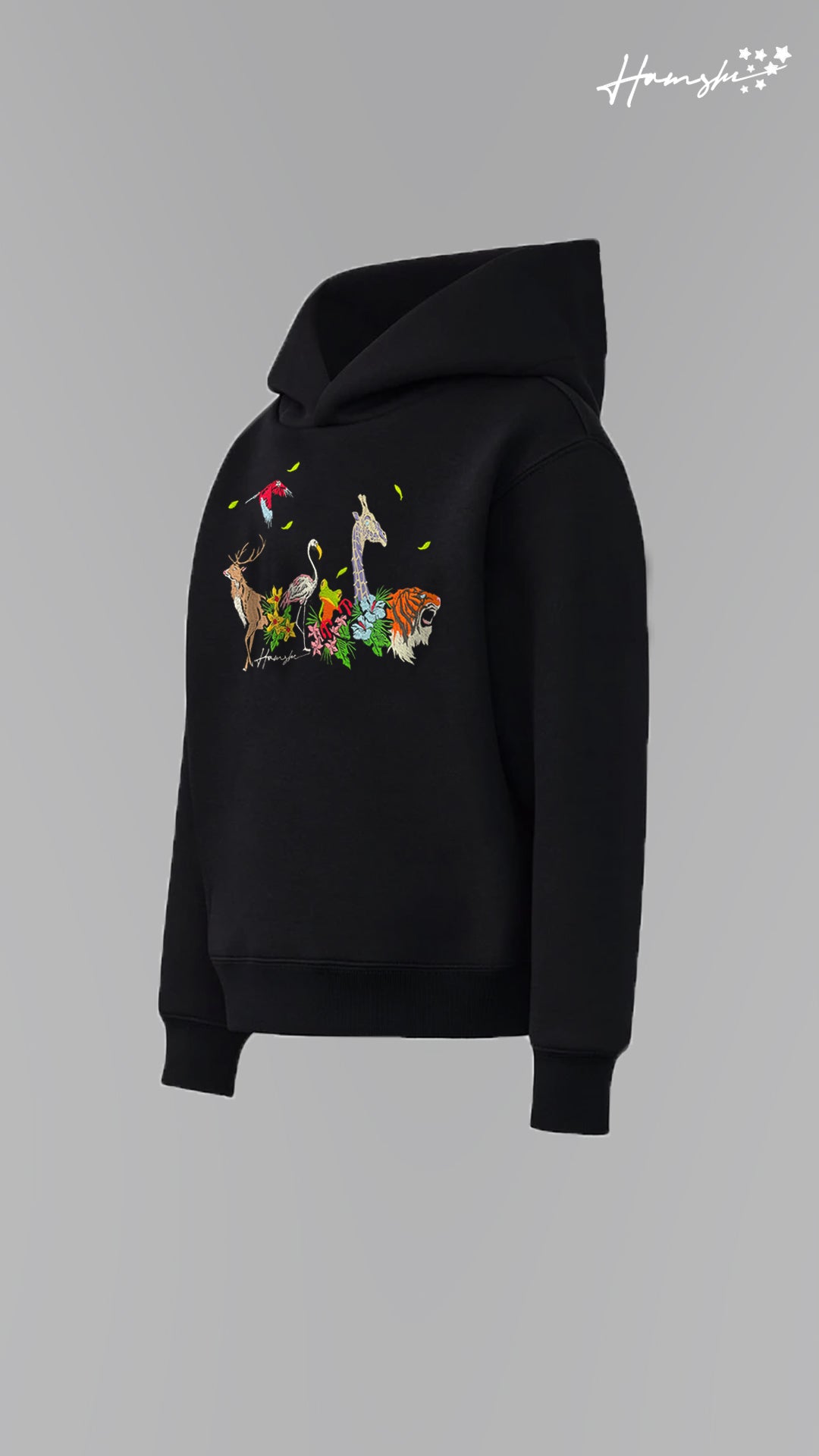 Jungle Embroidery Hoodie - Black