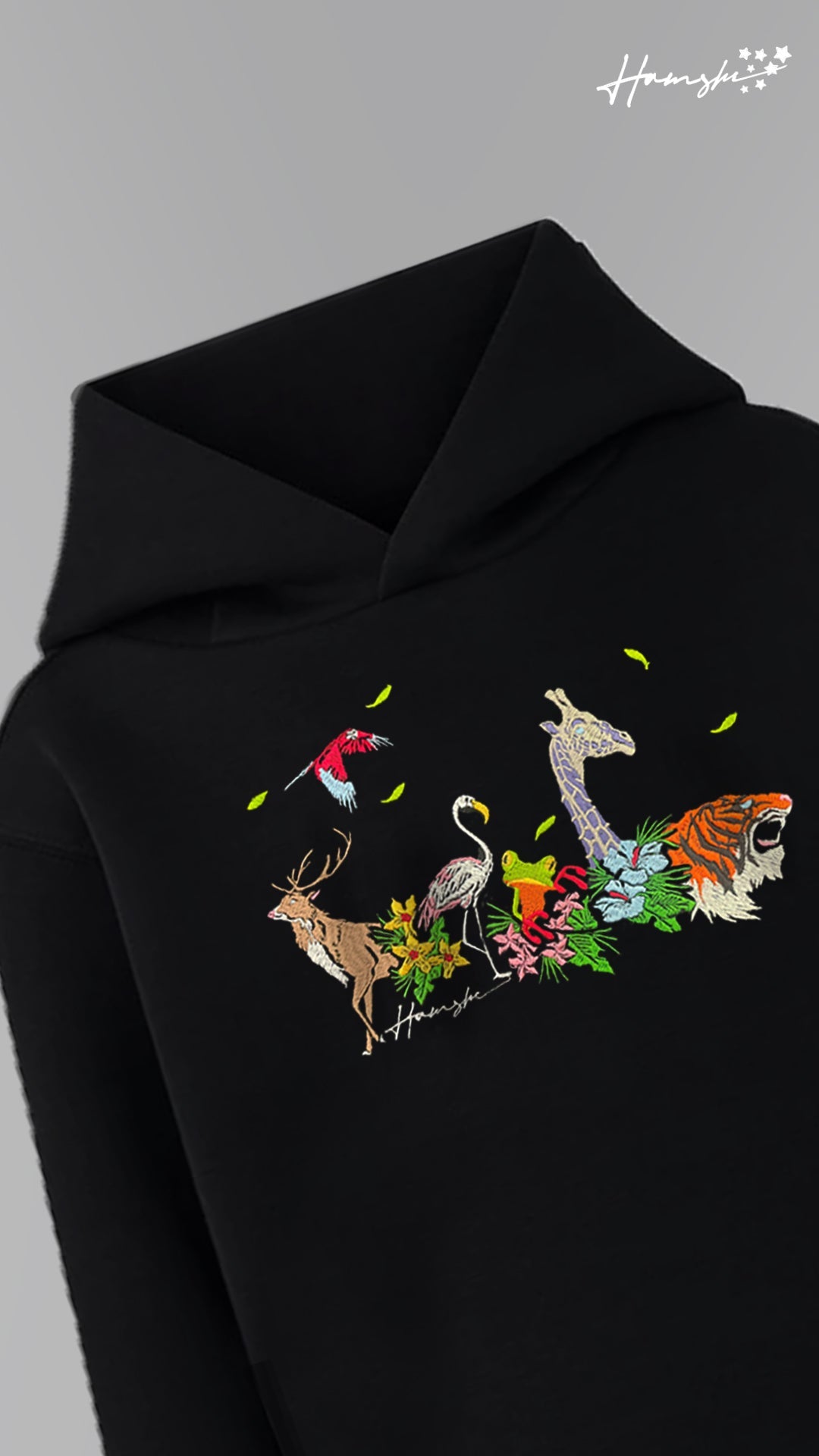 Jungle Embroidery Hoodie - Black