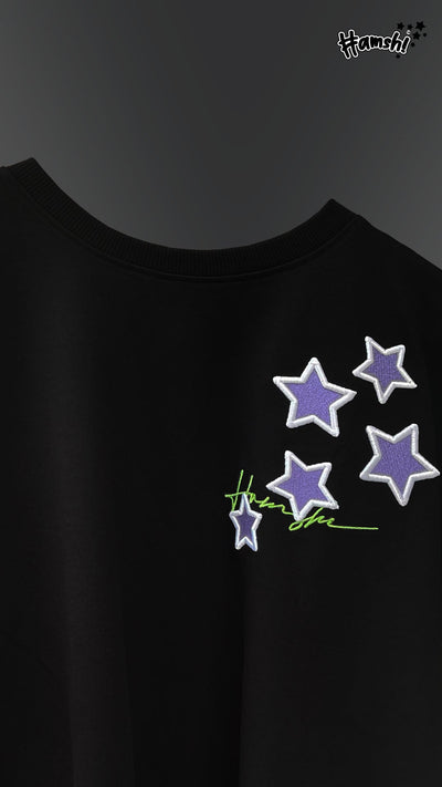 Stars -3D Embroidery T-shirt - Black