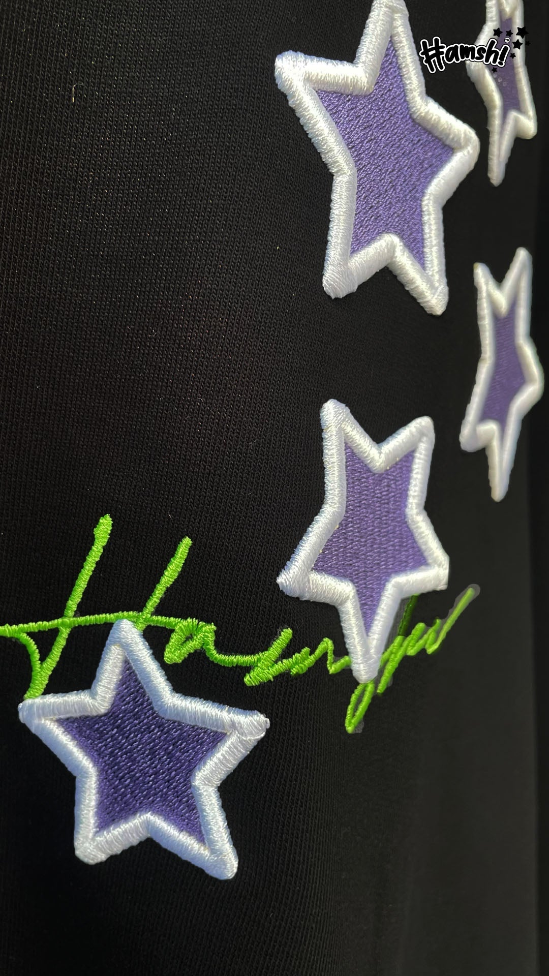Stars -3D Embroidery T-shirt - Black