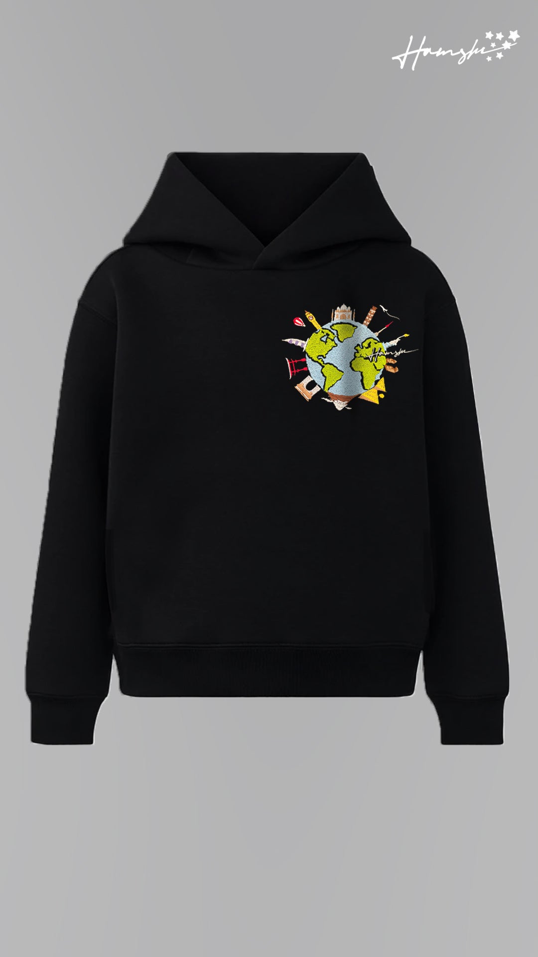 Global Travel Embroidery Hoodie - Black