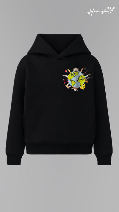 Global Travel Embroidery Hoodie - Black