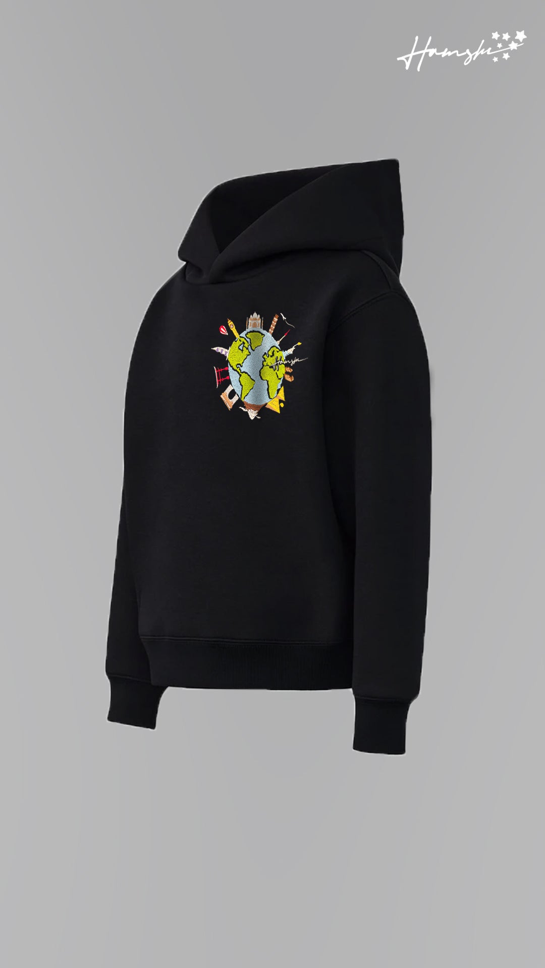 Global Travel Embroidery Hoodie - Black