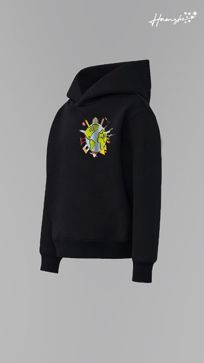 Global Travel Embroidery Hoodie - Black