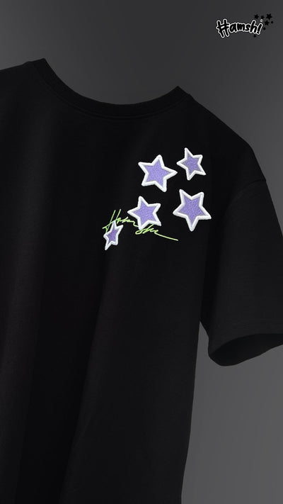 Stars -3D Embroidery T-shirt - Black