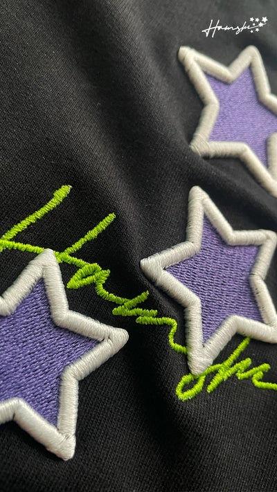Stars -3D Embroidery T-shirt - Black