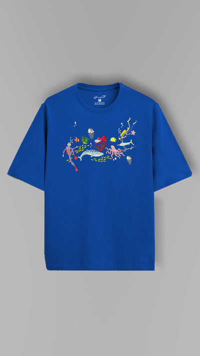 Scuba Divers Embroidery T-shirt - Blue