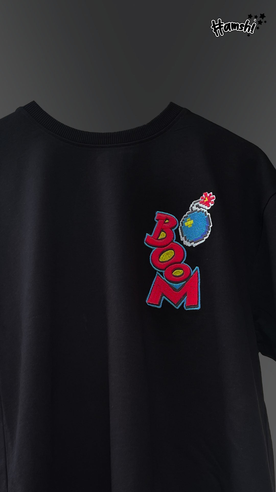 Boom -3D Embroidery T-shirt - Black