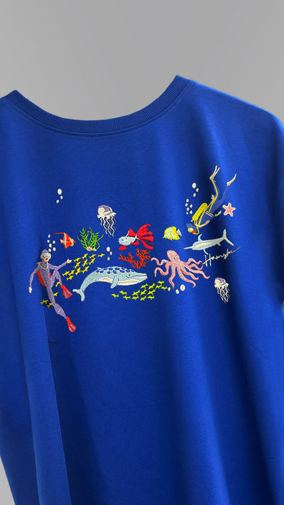 Scuba Divers Embroidery T-shirt - Blue