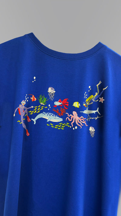 Scuba Divers Embroidery T-shirt - Blue