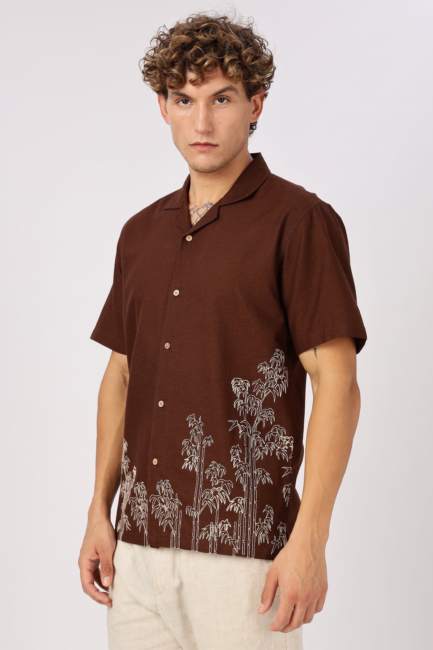 Cocoa Bamboo Embroidered Resort Shirt