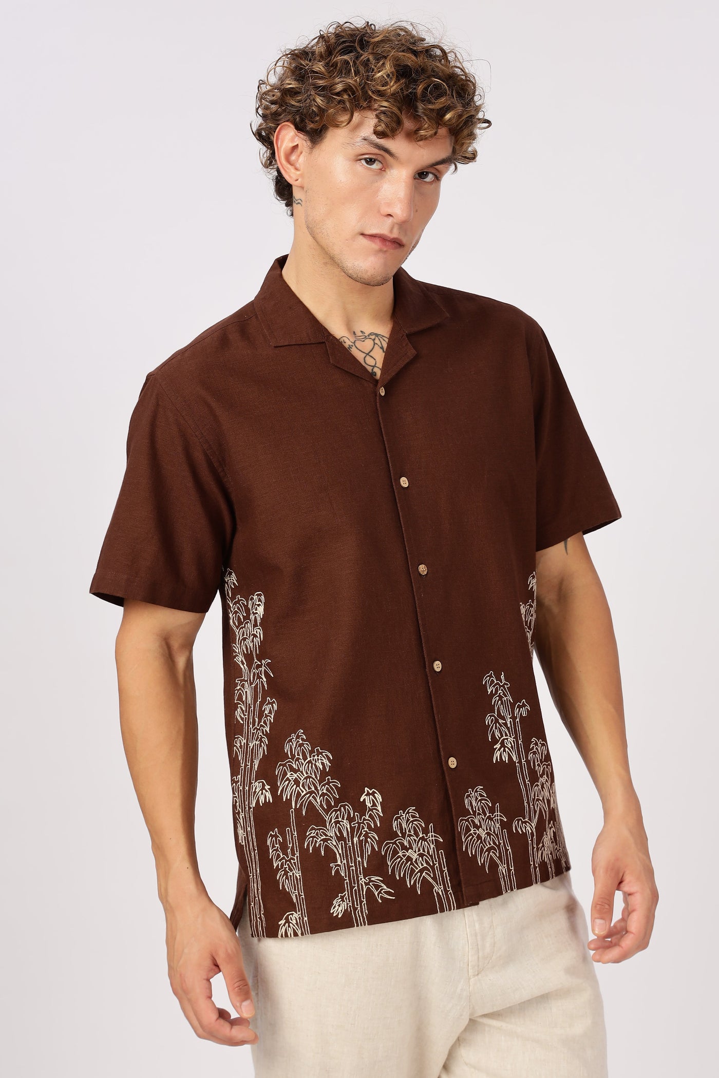 Cocoa Bamboo Embroidered Resort Shirt