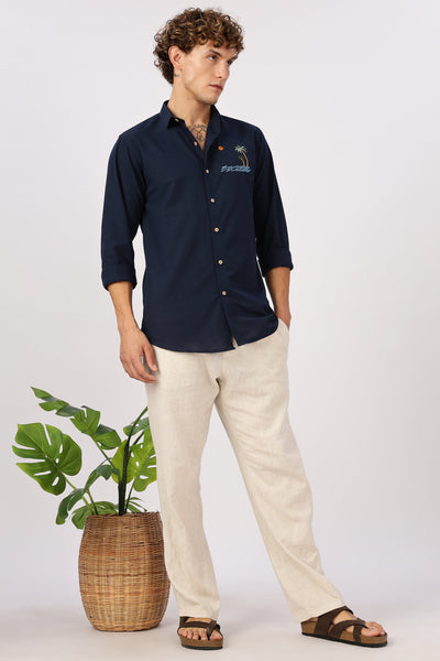 'Tides & Palms' Embroidered Navy Shirt