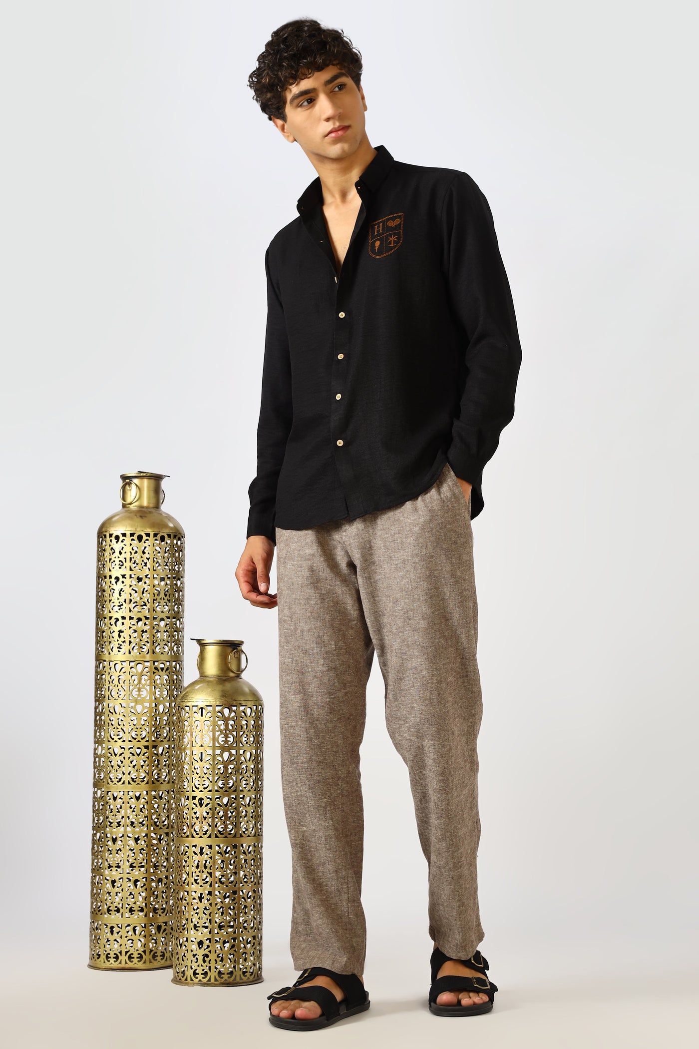 The Crest of Leisure Black Embroidery Shirt