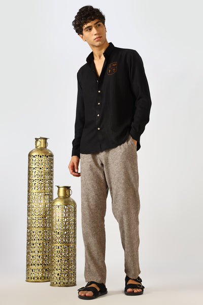 The Crest of Leisure Black Embroidery Shirt