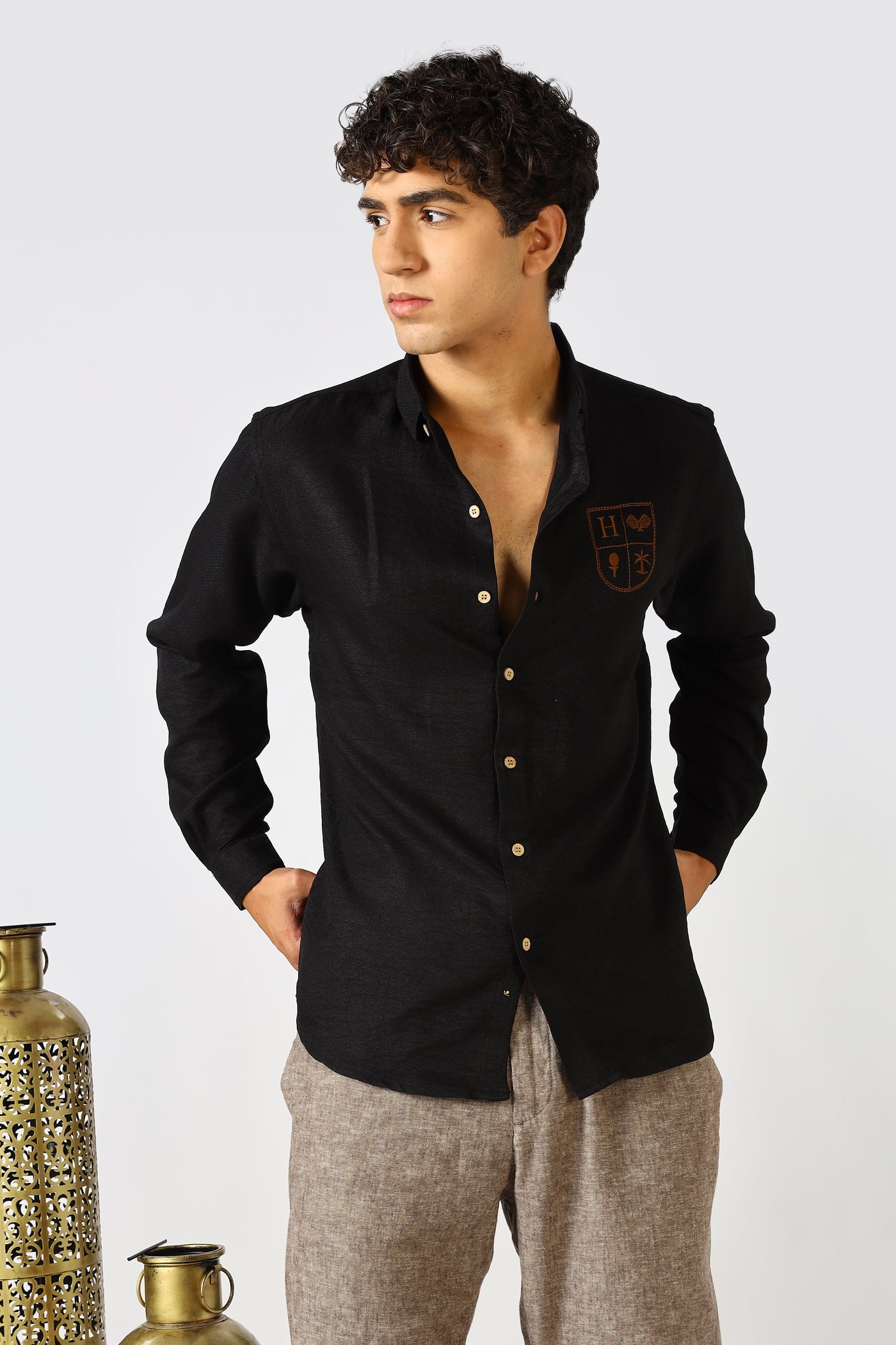 The Crest of Leisure Black Embroidery Shirt