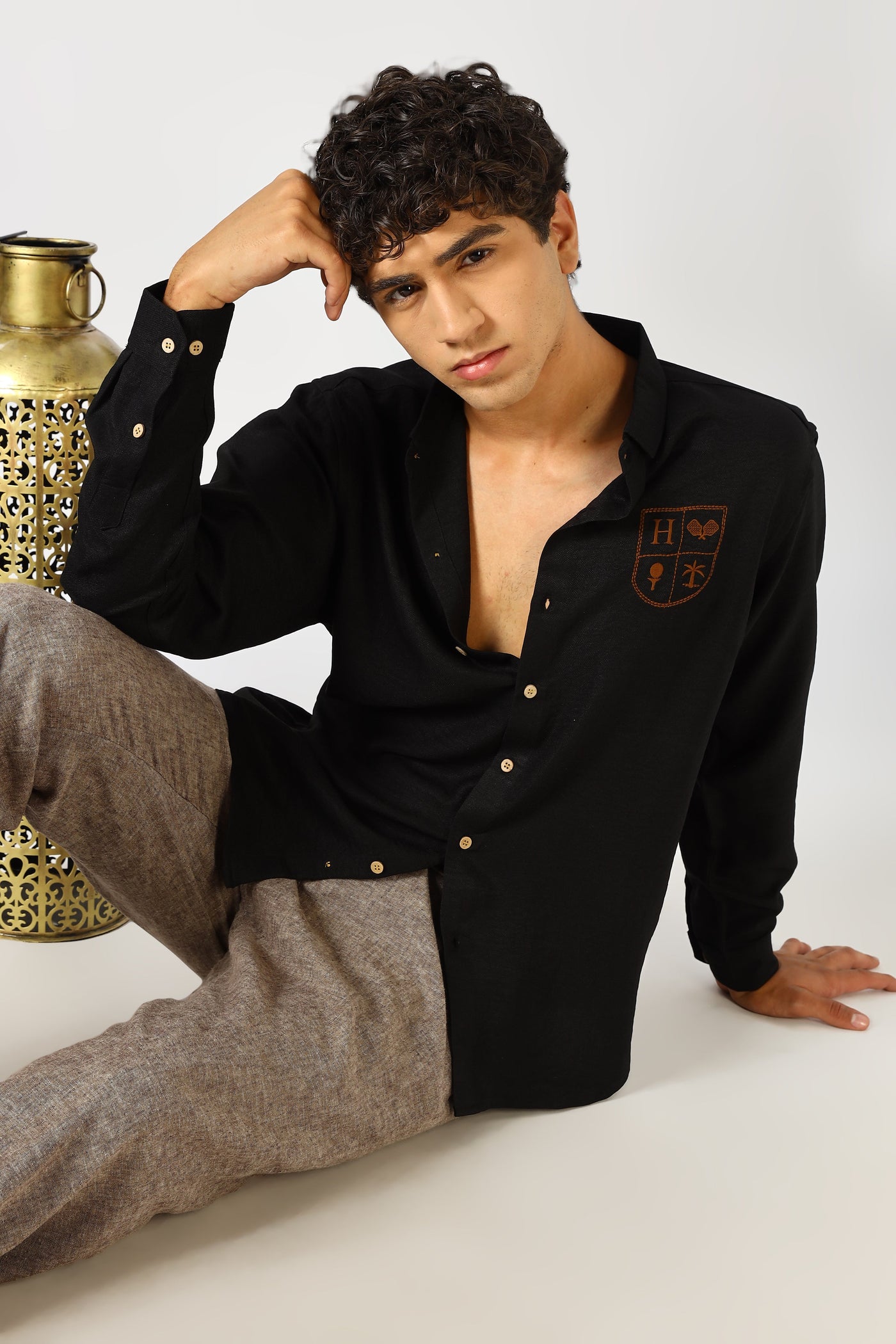 The Crest of Leisure Black Embroidery Shirt