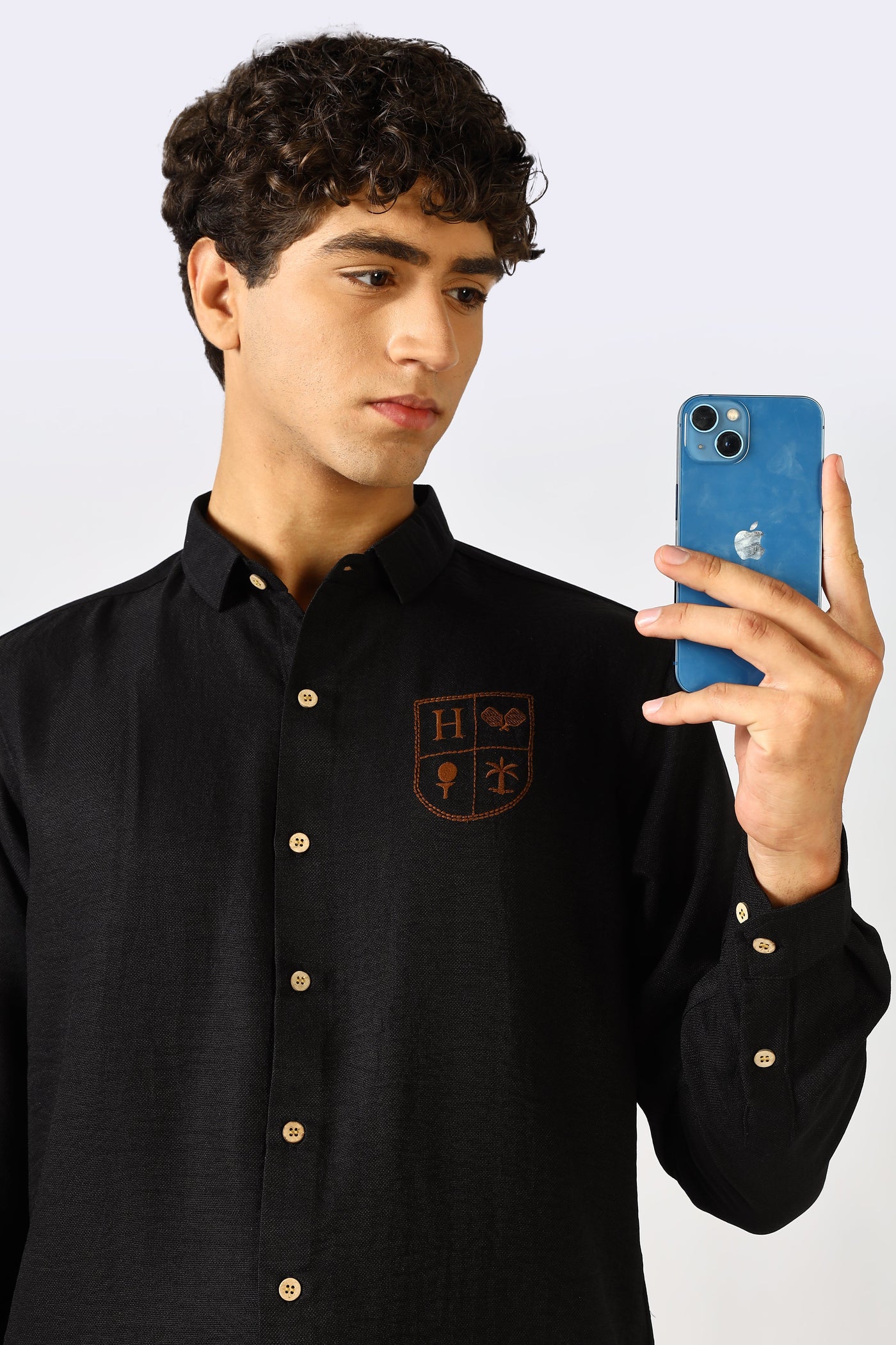The Crest of Leisure Black Embroidery Shirt