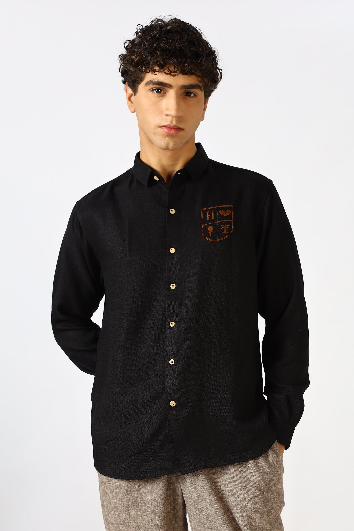 The Crest of Leisure Black Embroidery Shirt