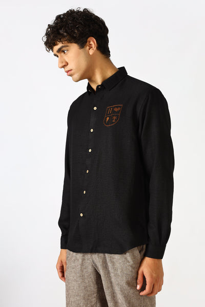 The Crest of Leisure Black Embroidery Shirt