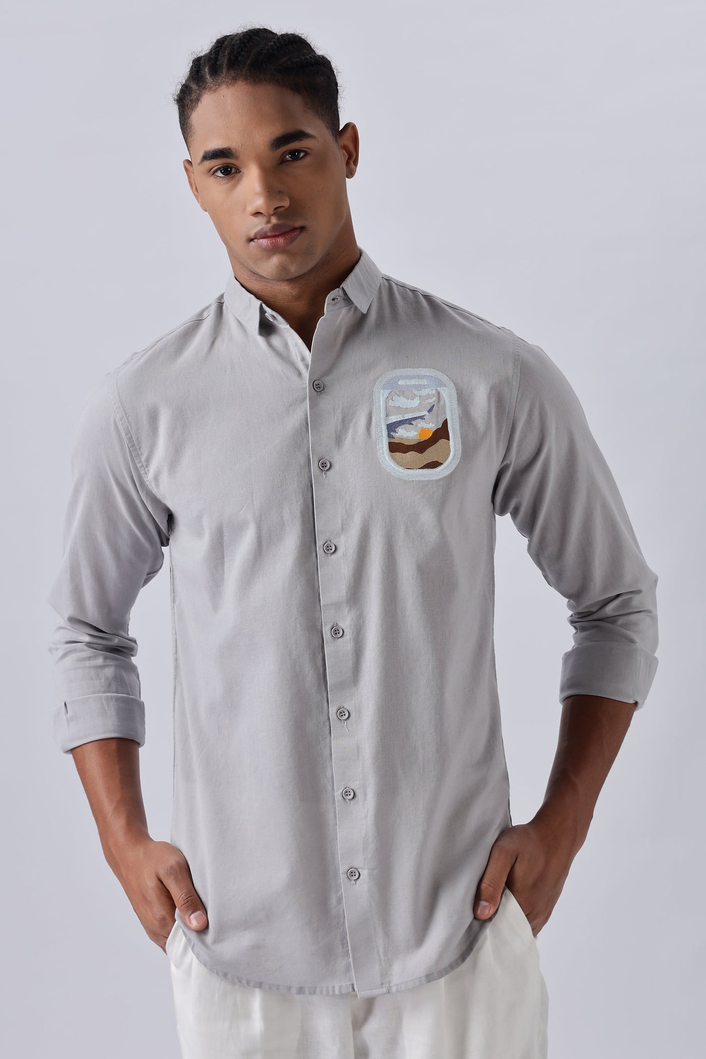Venice Grey Wanderlust Embroidery Shirt