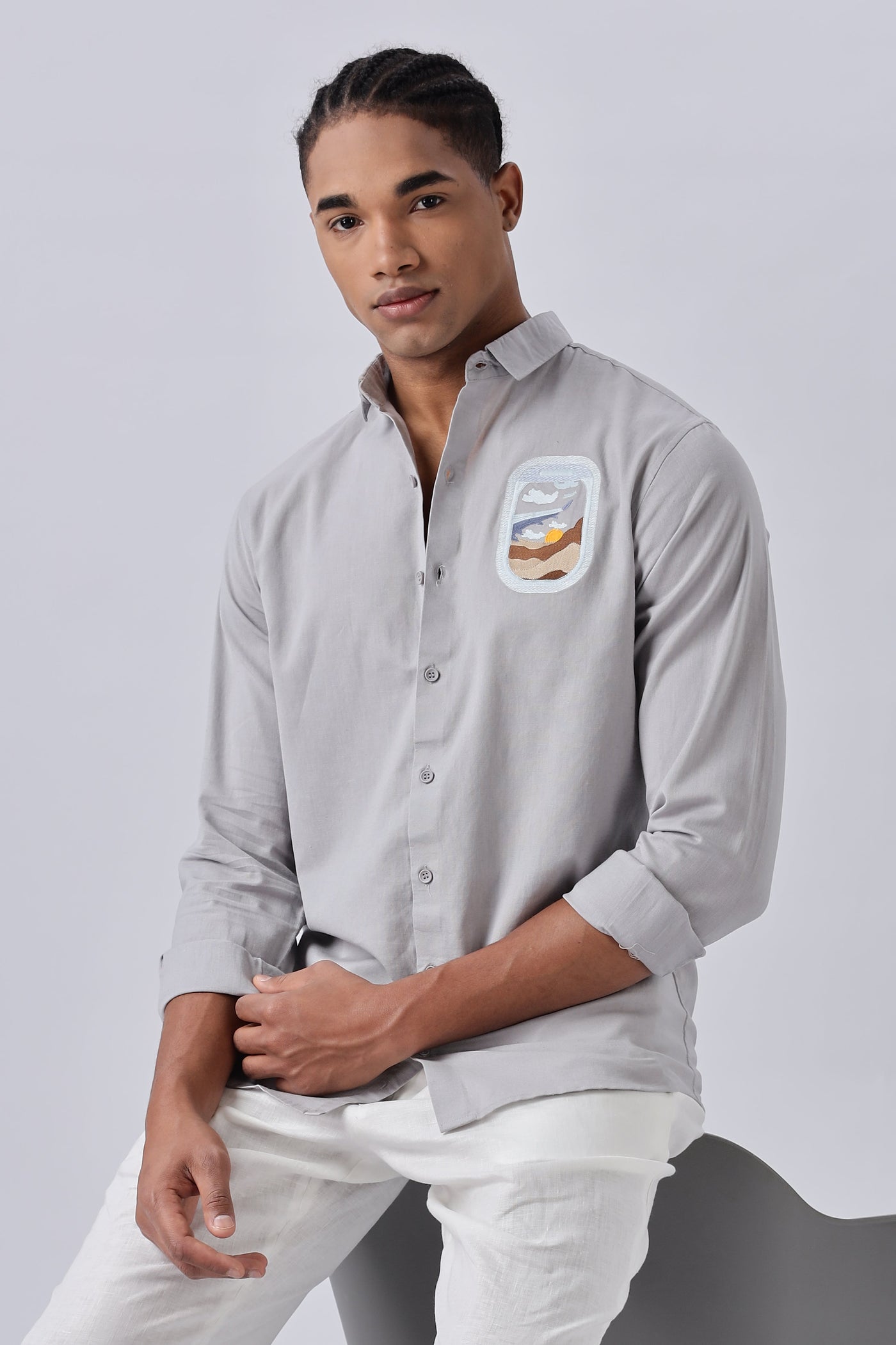 Venice Grey Wanderlust Embroidery Shirt