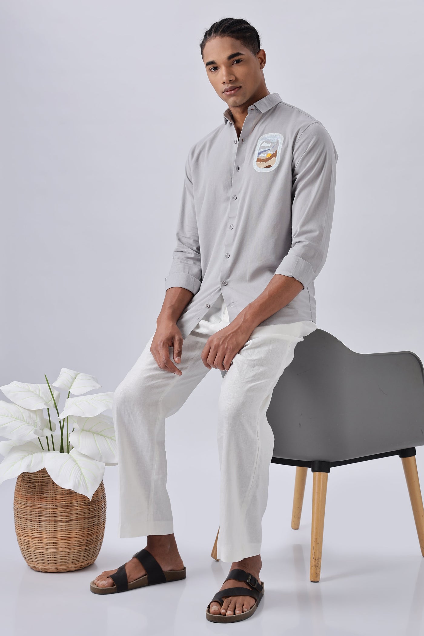 Venice Grey Wanderlust Embroidery Shirt