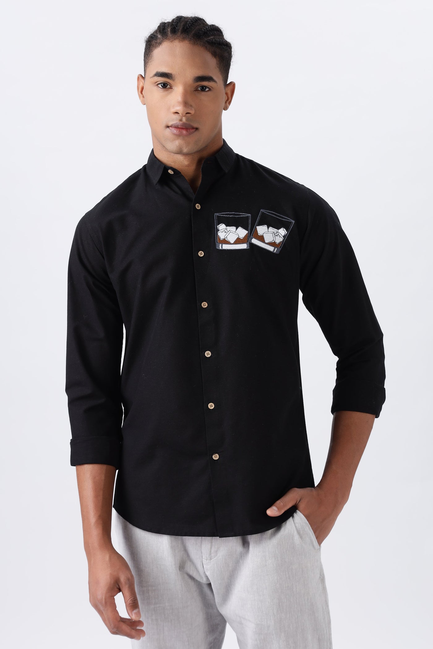 Whiskey Tales Black Embroidered Shirt