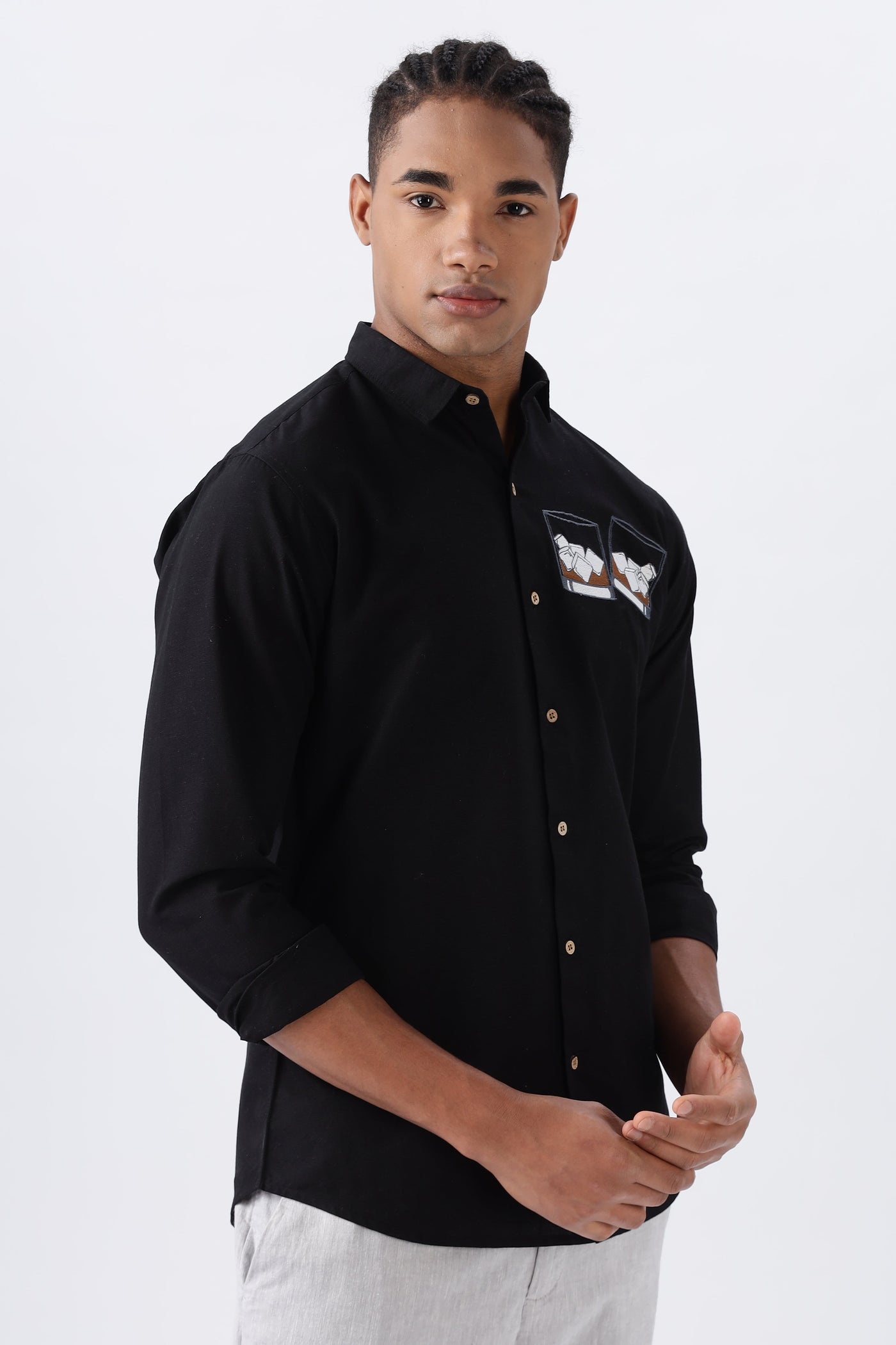 Whiskey Tales Black Embroidered Shirt
