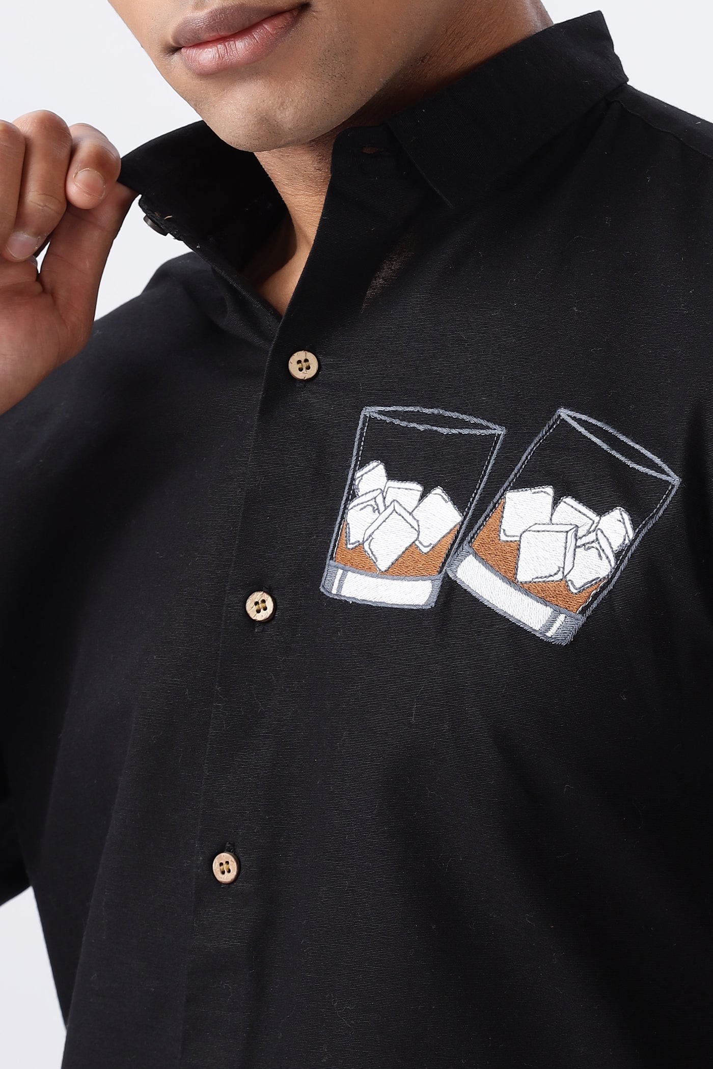 Whiskey Tales Black Embroidered Shirt