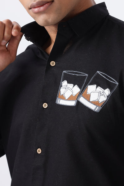 Whiskey Tales Black Embroidered Shirt