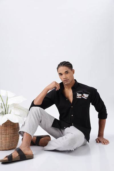 Whiskey Tales Black Embroidered Shirt