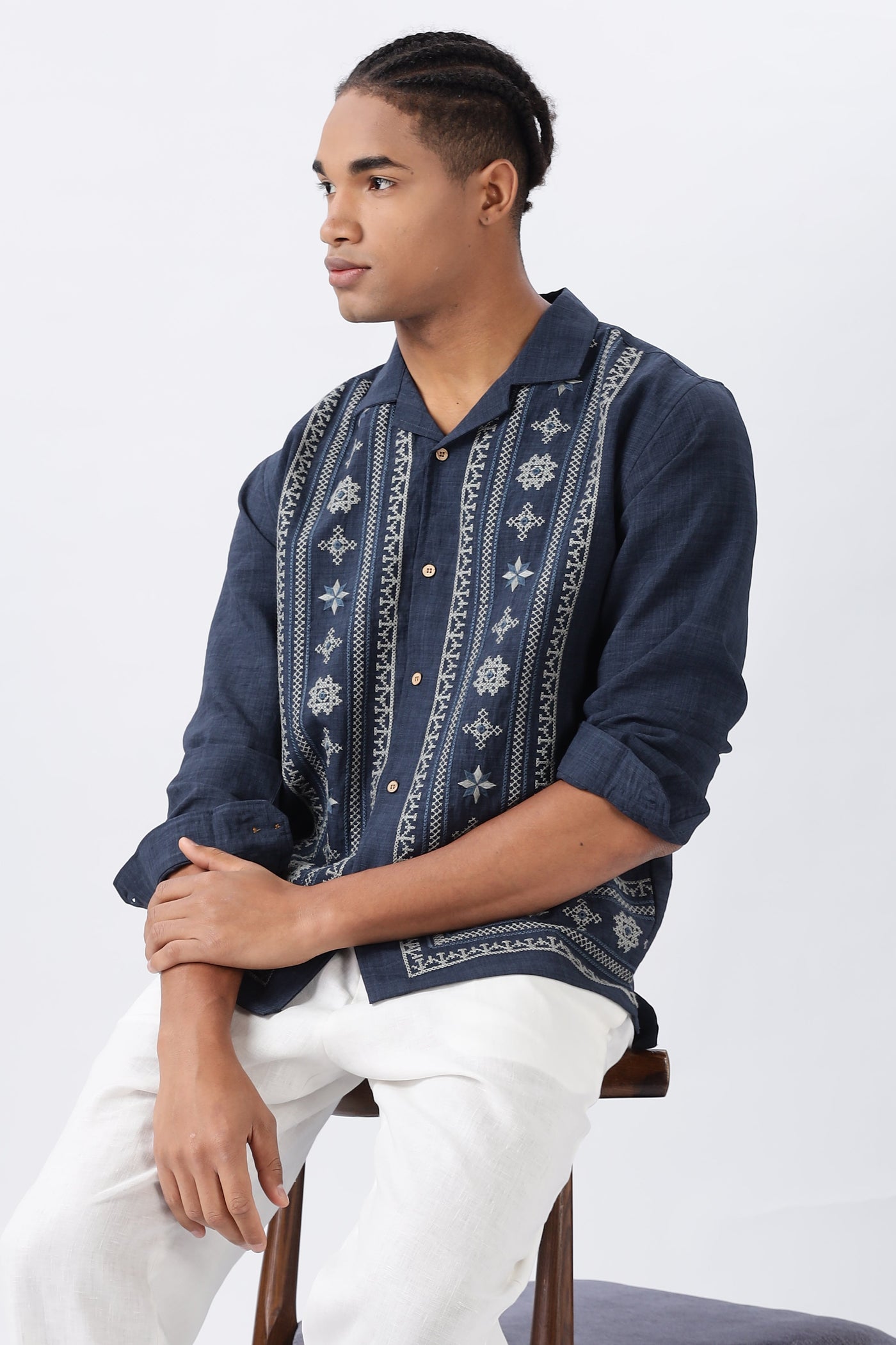 Midnight Nomad Navy Embroidery Box Fit Shirt